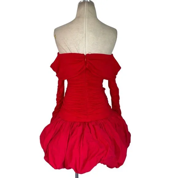 AKNVAS for FWRD Greta Stretch Puff Jersey Dress in Red 4 New Womens Mini